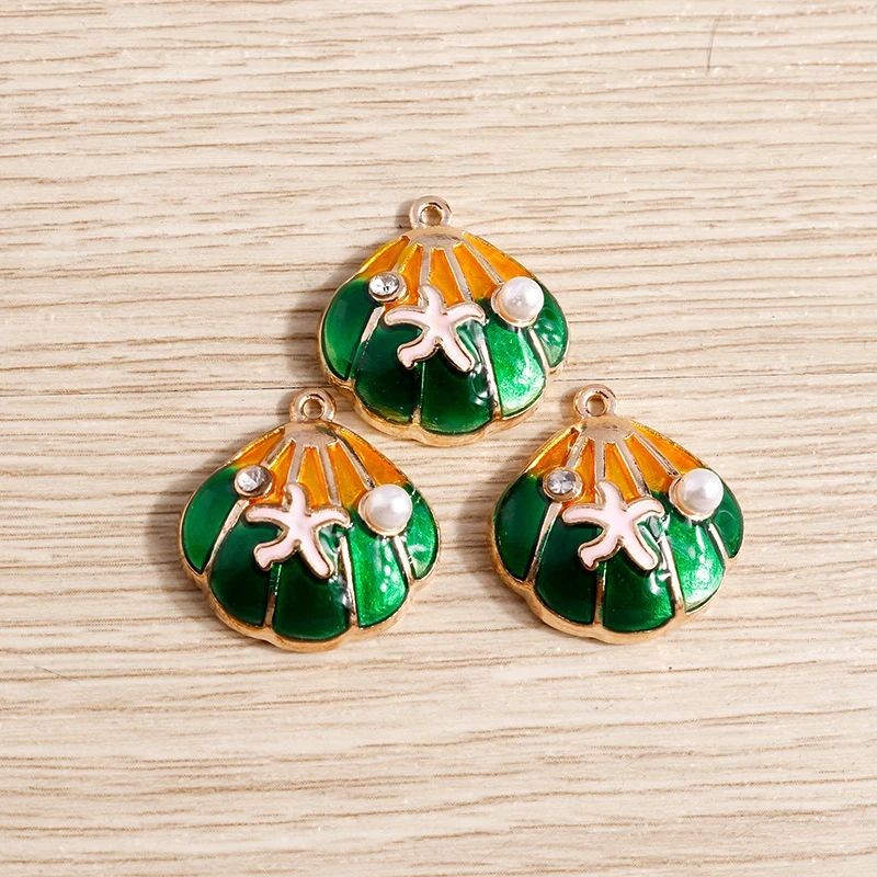 10 Stück 20 x 21 mm süße Emaille Sommer Strand Seestern Muschel Charms Anhänger für Schmuckherstellung Ohrringe Halsketten DIY Bastelbedarf – Detail 6