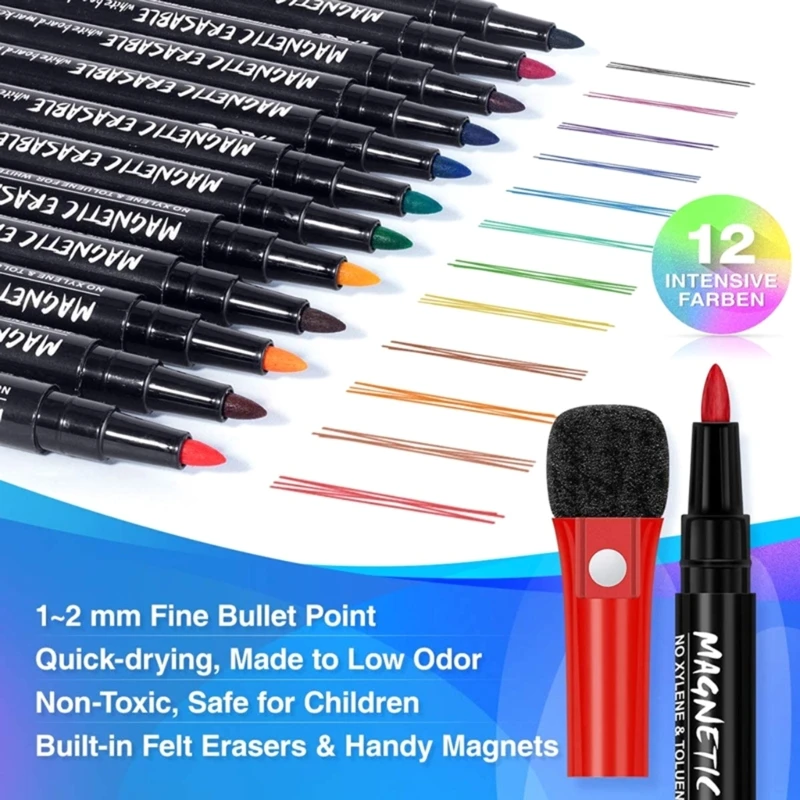 Whiteboard Pens Magnetic Markers Pens, Fine Tip White Boards Pens Colour White Boards Markers Erasable, Dry Wipe Markers