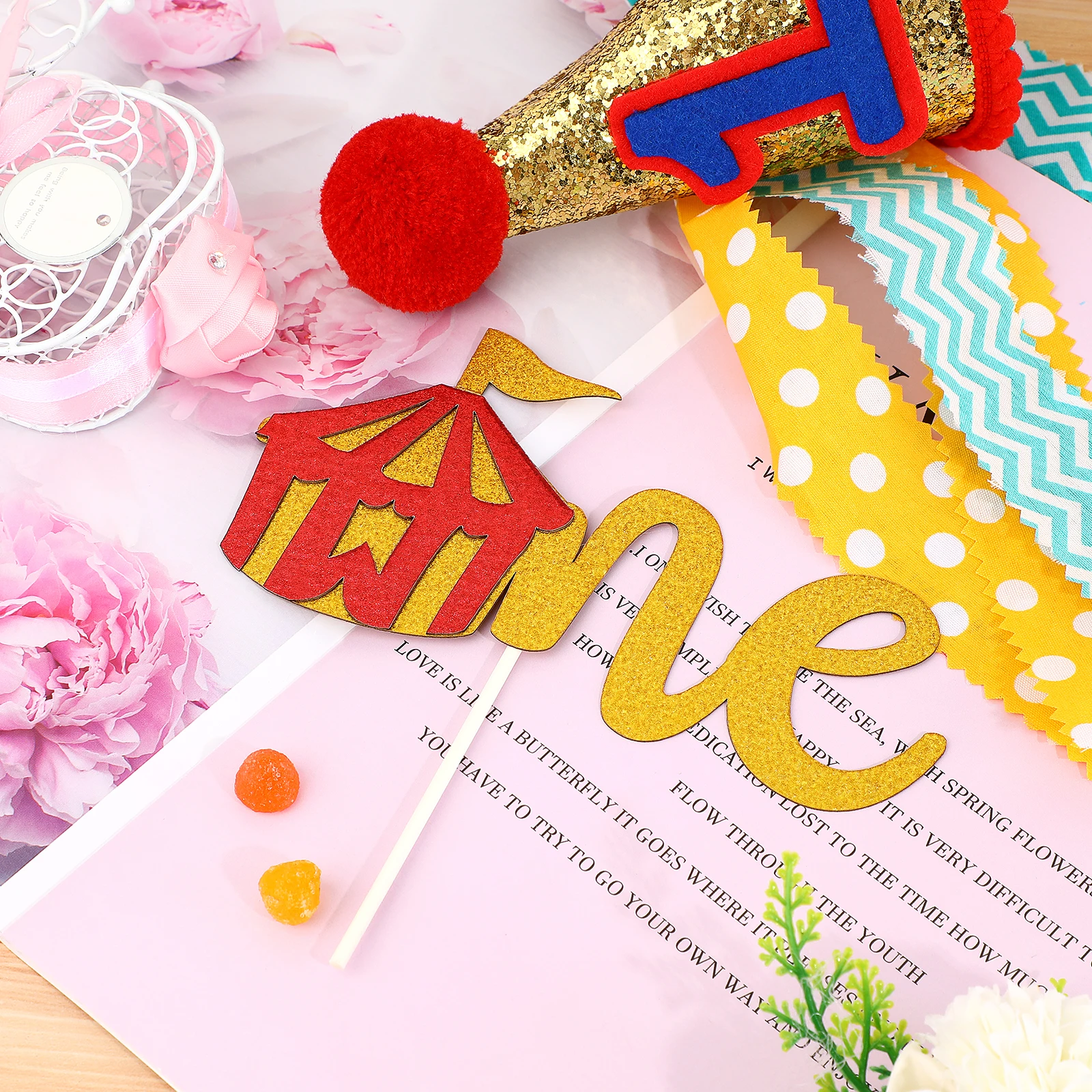 

3 pcs 1st Birthday Decorations Set Banner Circus Theme Party Supplies Baby Shower Christening Hat Cake Table Wall Decor