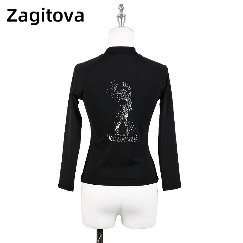 Koszulka do łyżwiarstwa figurowego topy dla dziewczynki kobiety trening dla dorosłych jazda na łyżwach gimnastyka sweter z długim rękawem diamentowy wzór łyżwiarstwa