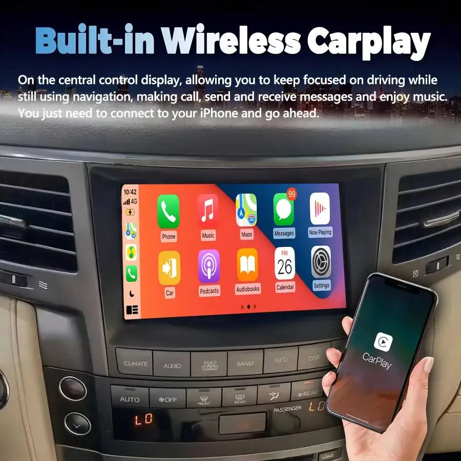 

8-дюймовый автомобильный мультимедийный плеер для Lexus LX570 2007-2015 с беспроводным CarPlay, Android Auto, Bluetooth, GPS-навигацией и радио-стереосистемой