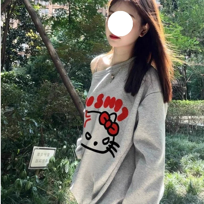 サンリオハローキティ女性スウェットキュートオール漫画春秋長袖斜め襟トップス女性服アウター新しい