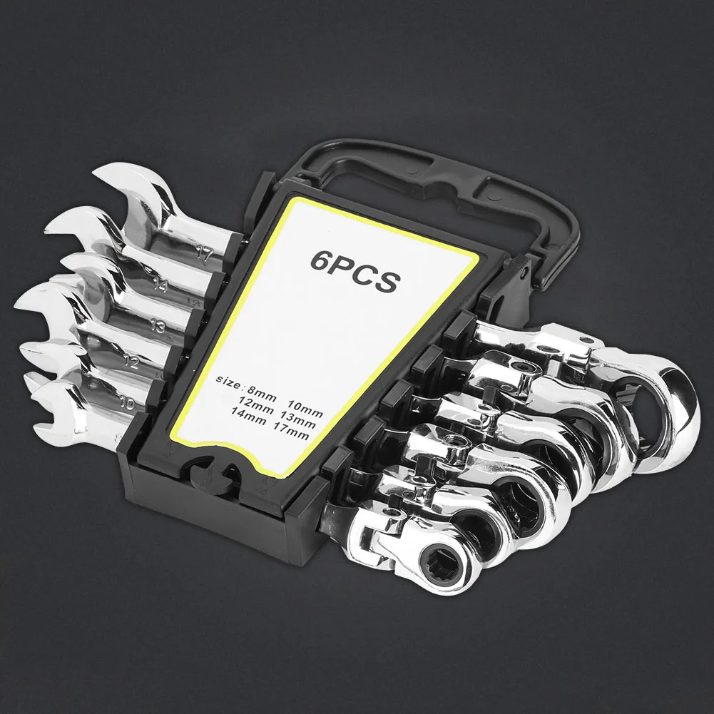 

ZK20 6Pcs Flexible Head Multi functional Ratchet Conination Spanner Wrench 8-17mm Repair Tools Set