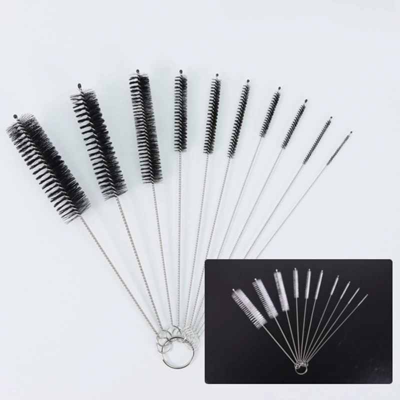 304 Stainless Steel Pipe Brush White Straw Brush Black Tube Brush 10-piece Cleaning Brush Soft Bristled Straw Cleaning Brush