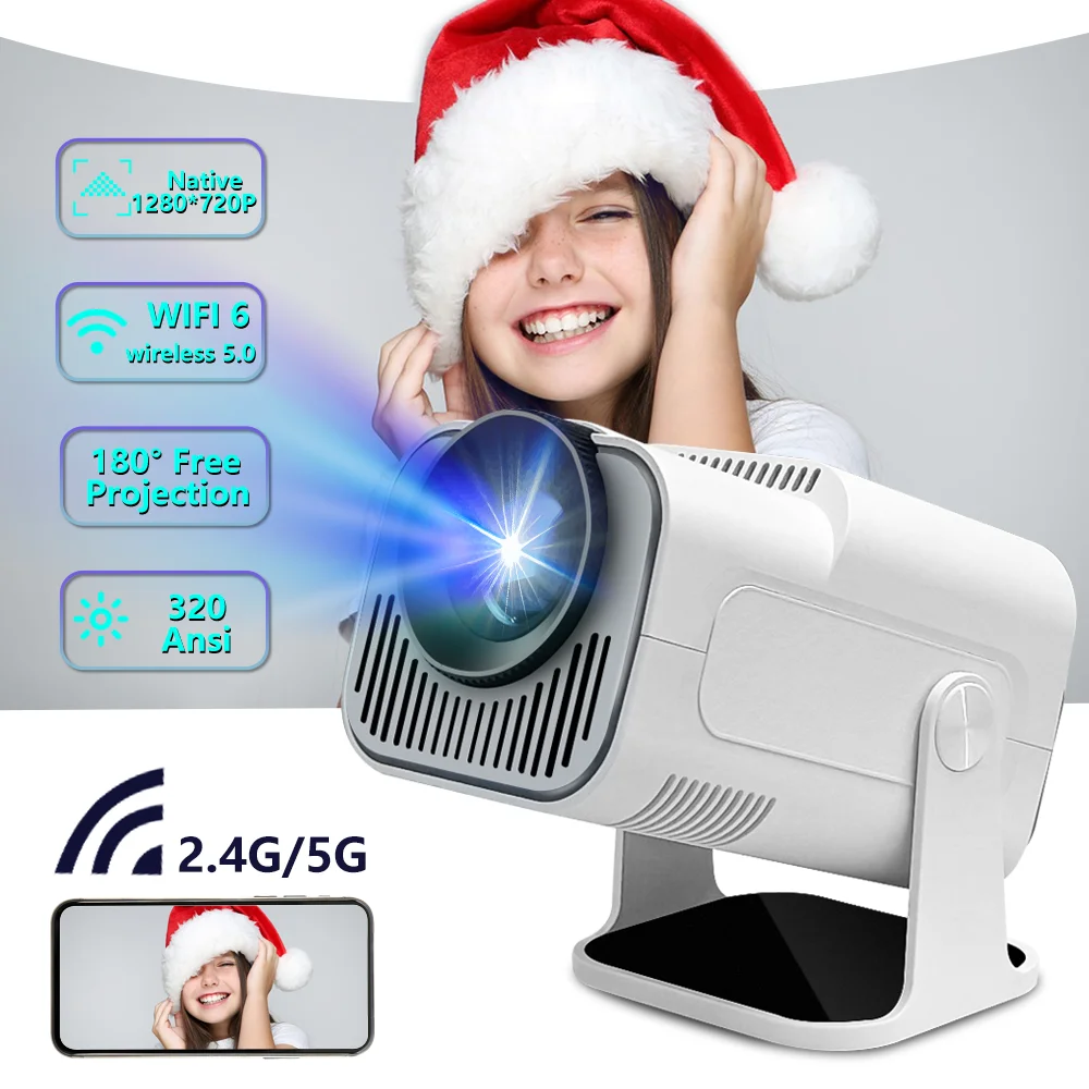 New White HY320Mini Projector Android11 H713 Wifi6 320ANSI Native 1280*720P Support 1080P 4K HD Home Cinema Travel Projector