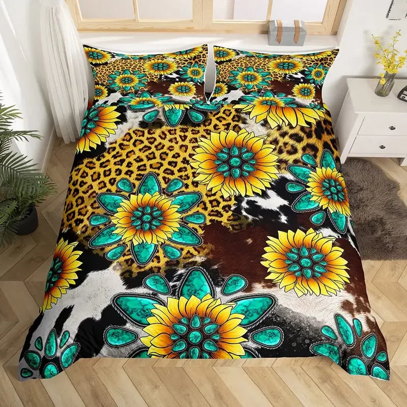 

Sunflower Duvet Cover King Size 3D Nature Yellow Floral Bedding Set Microfiber Botanical Plants Comforter Cover With Pillowcases