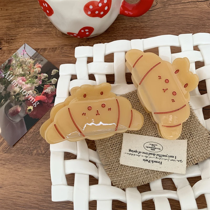 

Korean Style Cute Croissant Hair Claw Coffee Funny French Diamond Crab Clip Kawaii Headwear Acetic Acid Shark Clip Daily