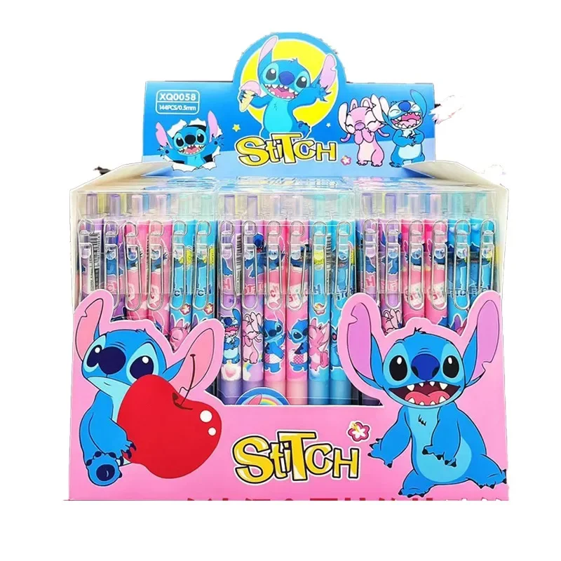 Perlengkapan alat tulis sekolah imut 0.5mm, pena tanda tangan, kartun Anime, pena netral, tekan, Disney Lilo & Stitch, tinta hitam, mm, hadiah anak