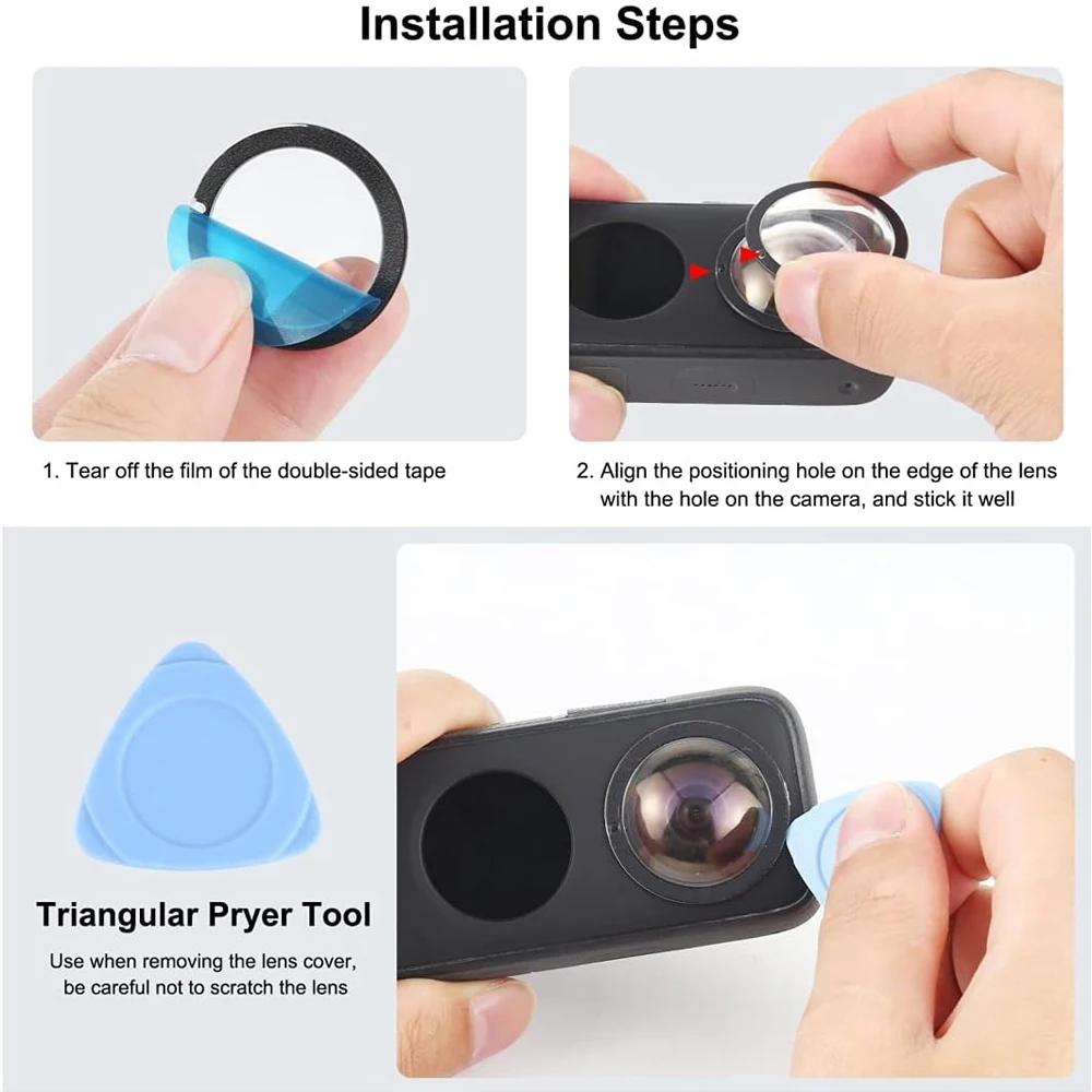 High Clear Lens Guards for Insta360 One X2 Panoramic Camera Anti-Scratch Dustproof HD Lens Protector Cover with Removal Pry Tool view 5