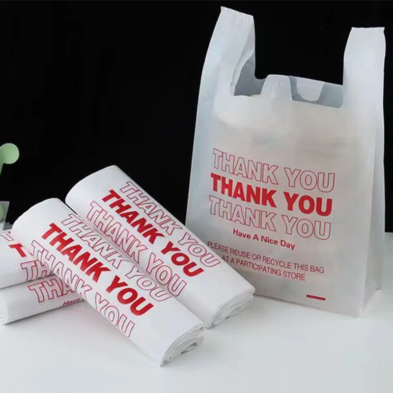 

50 Pcs Thank you Packaging Bags Clear Gift Bag With Handle For Small Business Convenience Store Supermarket Jewelry Home Storage