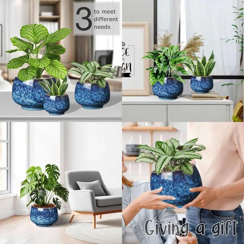 

BUYMAX Set o 3 Ceic Горшки для растений или внутренние, большие круглые горшки 6+8+10 дюймов со дренажными отверстиями, Ern lower Pots или Home Garden De