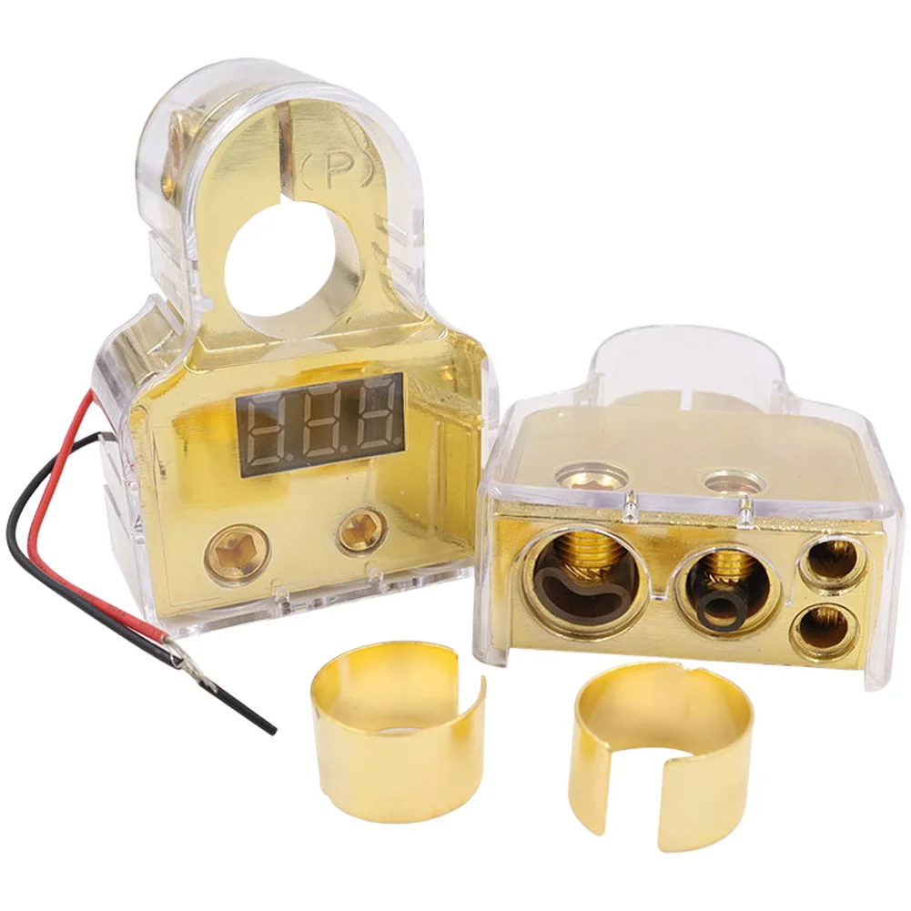 Premium Zinc Alloy Car Battery Terminal Connectors With Digital Screen For Audio Devices Wide Compatibility 0 2 8 AWG Cables