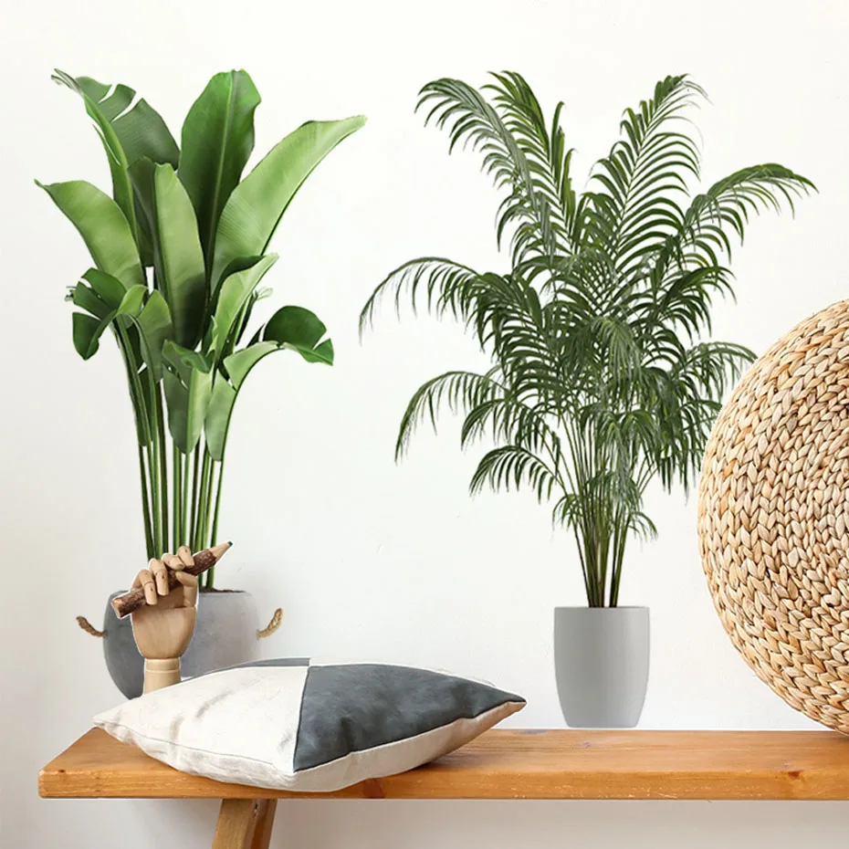 

Watercolor Tropical Green Plant Leaves Wall Stickers Home Room Decor Palm Decal