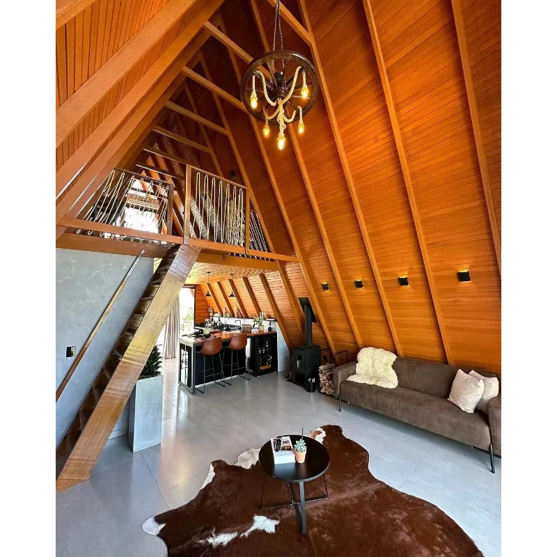 طقم جاهز من الفولاذ المقاوم للماء، منزل خشبي فاخر، شجرة منزل مثلث، منزل بإطار