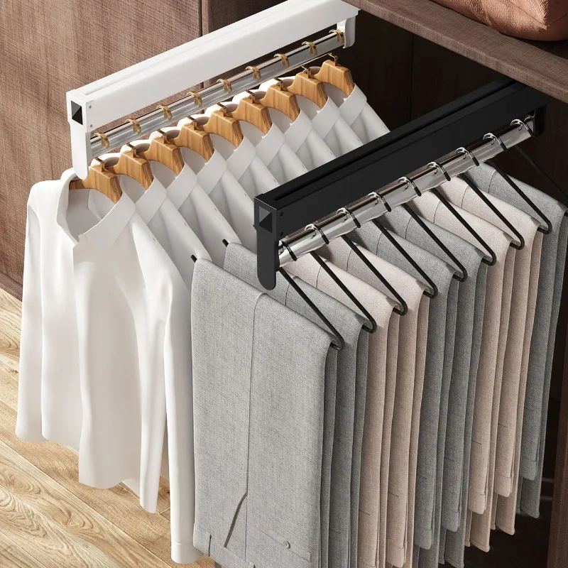 Wardrobe Sliding Rail Pants Hanger Retractable Clothes Rack Modern Bedroom Coat Racks Metal Aesthetic Multifunctional Hangers