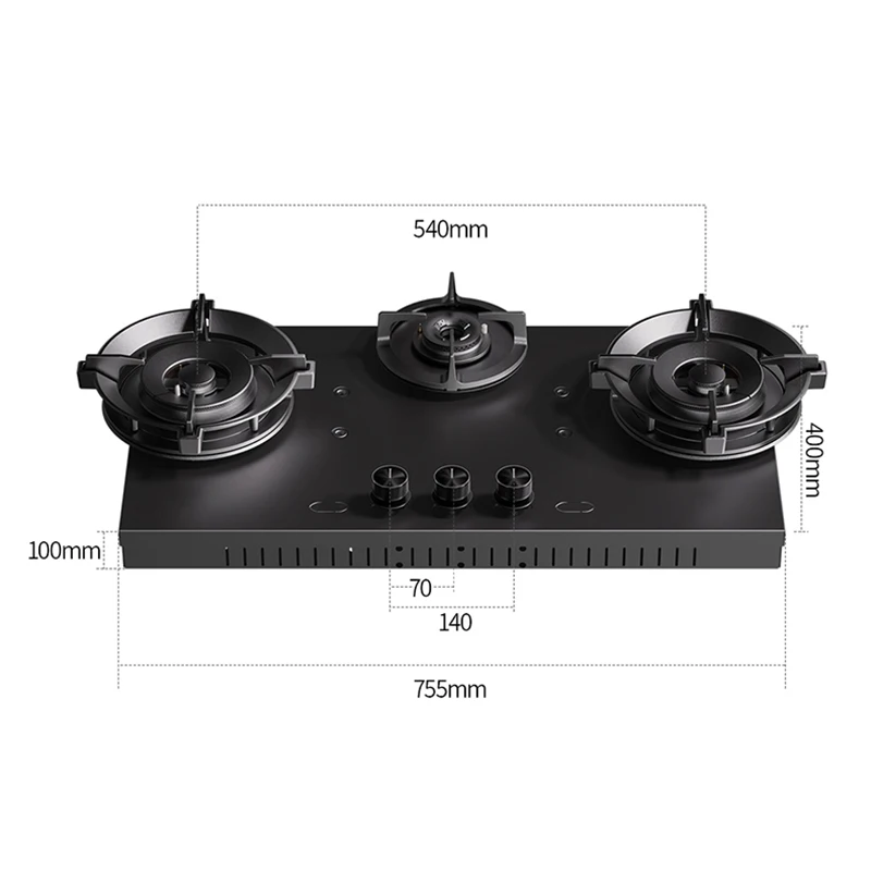 3-Burner Premium Gas Cooktop - 5.2KW Copper Burner with Flame Failure Protection, Built-in Panel Ready for Custom Kitchens