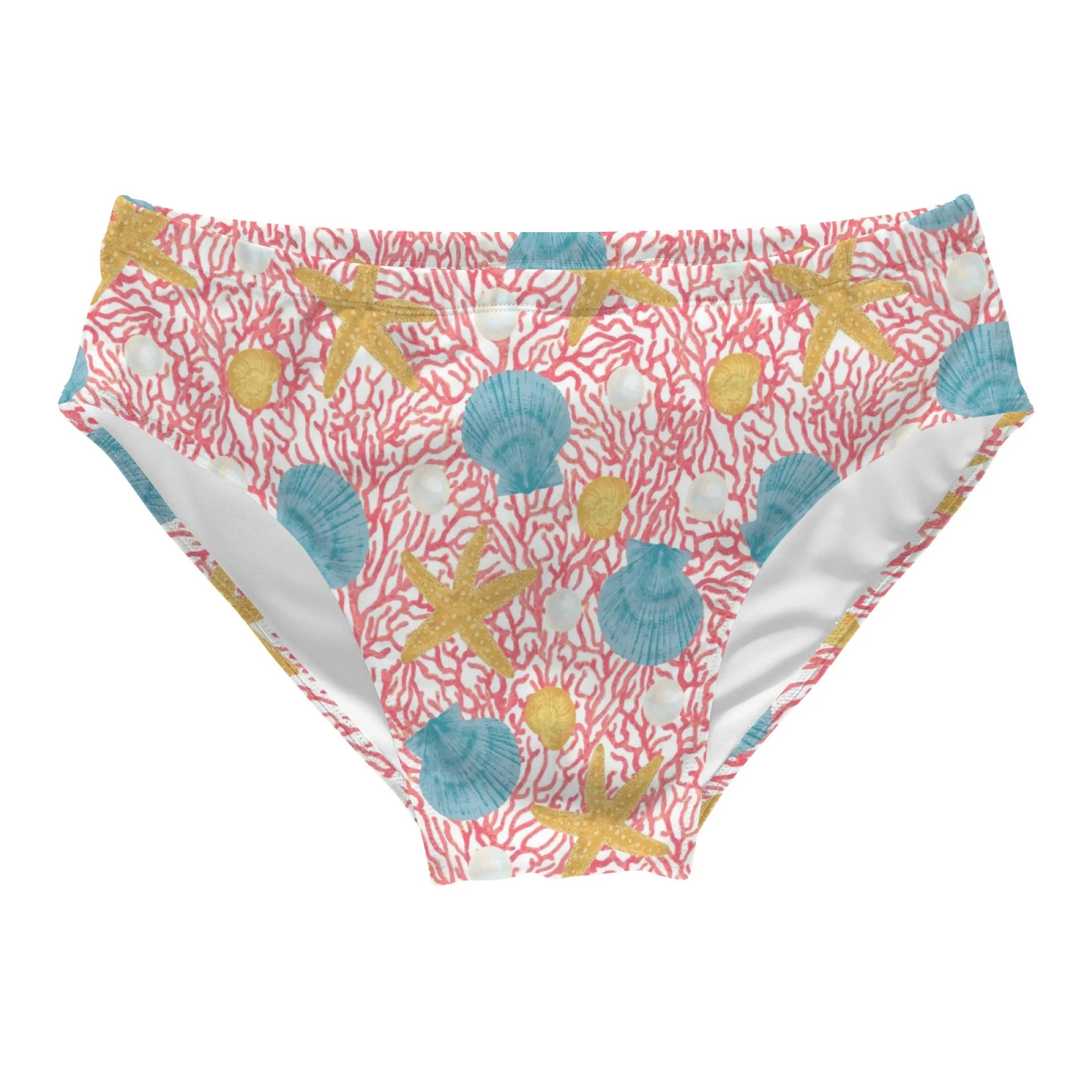 Men's Swim Trunks with Coral Pearl Starfish Print Skin-friendly Comfortable for Beach Pool Party and Summer Vacation Swimwear