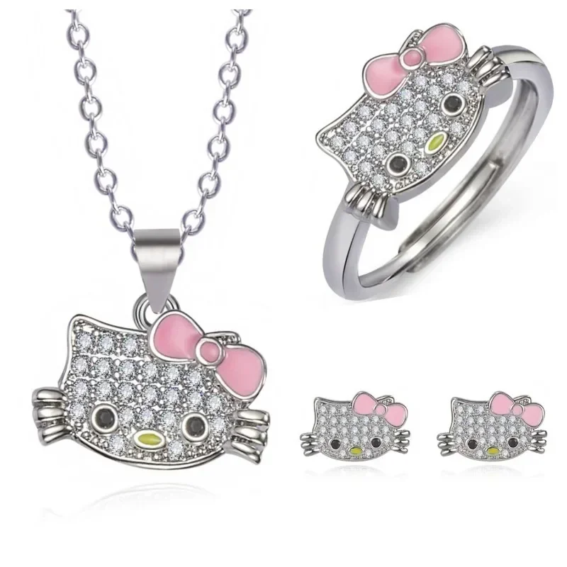 Sanurgente-Bijoux Hello Kitty, Figurines de Dessin Animé, Collier Allié, Bague, Boucles d\'Oreilles, Marchandise Anime, Décoration, Cadeaux