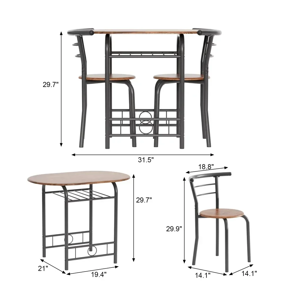 Mesa de café da manhã de 3 partes, cadeiras de madeira, economia de espaço, para jantar, escritório e espaço vital