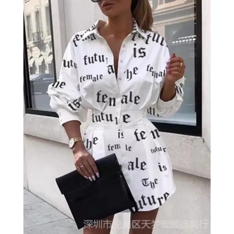 New Fashion Printed Waistband Shirt Lantern Sleeve Shirt Temperament Commuter Woman Shirt Personality Equal Size Striped Woman