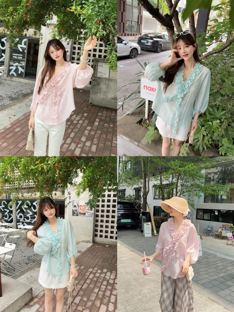 

Удобная свободная летняя блузка из материала «лотос» для женщин, премиум-качество, лето 2025