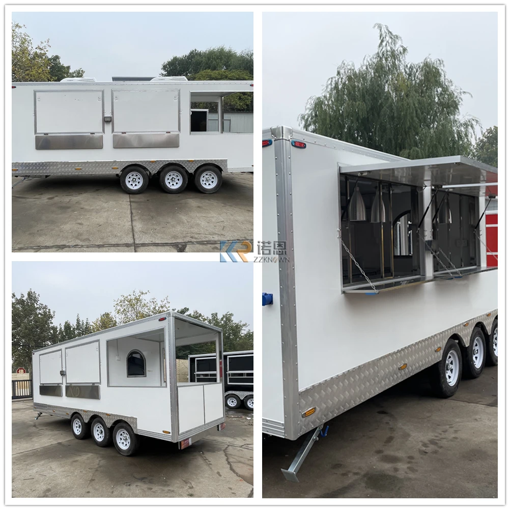 فاخر متعدد الوظائف ثلاثة محاور الشارع عربات الغذاء المتنقلة مقطورة الآيس كريم كشك البيرة البيتزا شاحنة بيع الطعام القهوة مقهى بار