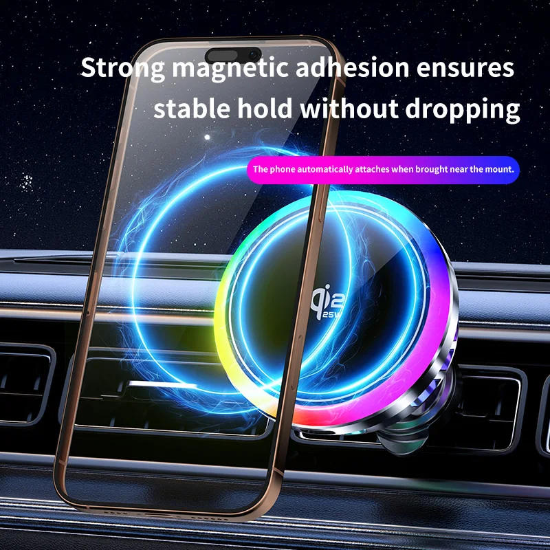 

Беспроводное магнитное зарядное устройство-подставка Air Cooling qi2.2 25W для iPhone 17 16 15 14 13 12 Pro Max с быстрой зарядкой и креплением на воздуховод