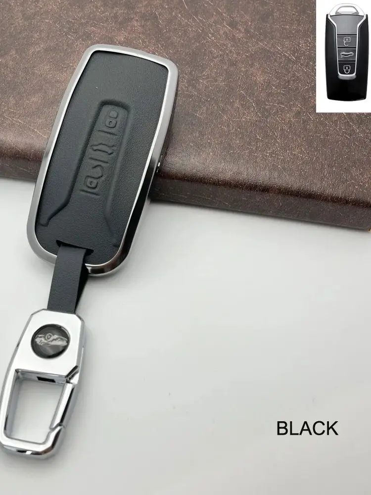 Aluminium Legierung + Leder Auto Schlüssel Abdeckung Für VW Volkswagen Neue Touareg 2023 2024 3 Tasten Fernbedienung Fobs Shell fällen Auto Zubehör – Detail 2
