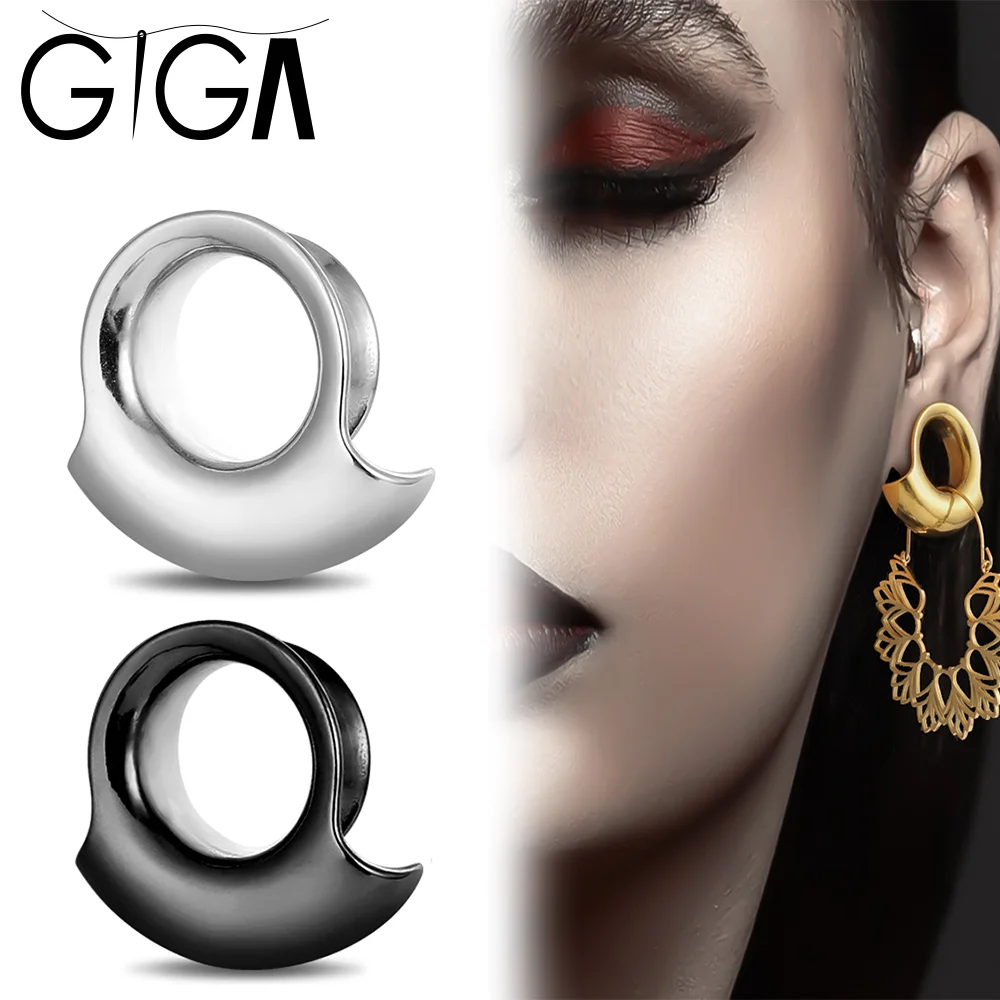 Giga 2 PCS Classy Ear Plugs Tunnels Stretcher Hollow Stainless Steel Gauges Expander 8mm-25mm Body Piercing Fashion Jewelry Gift