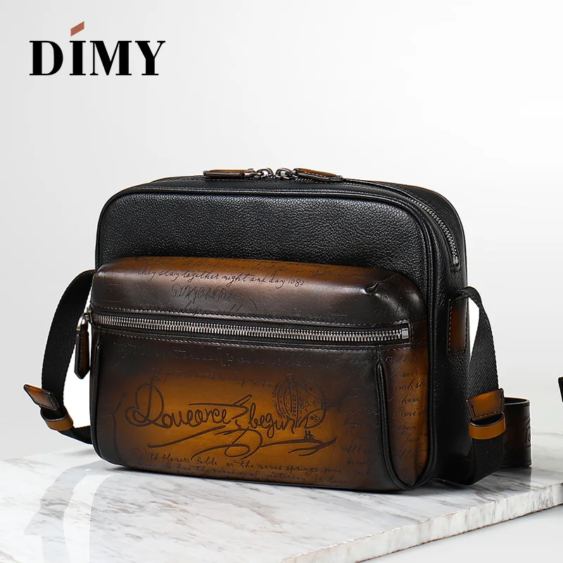 

DIMY 2025 Men's Genuine Leather Business High end Luxury Handmade Color Cleaning Postman Bag