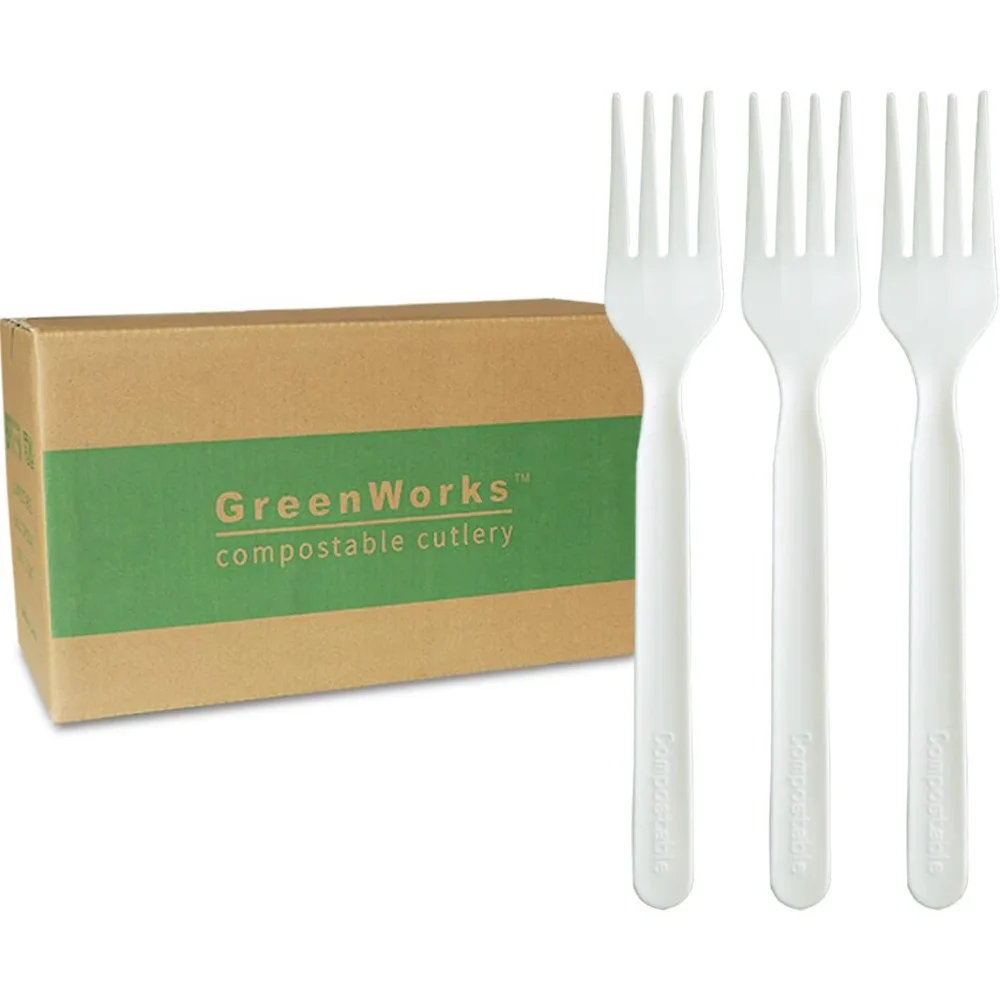 

Упаковка из 1000 сверхмощных компостируемых больших вилок — объемные одноразовые столовые приборы для экологически чистой столовой