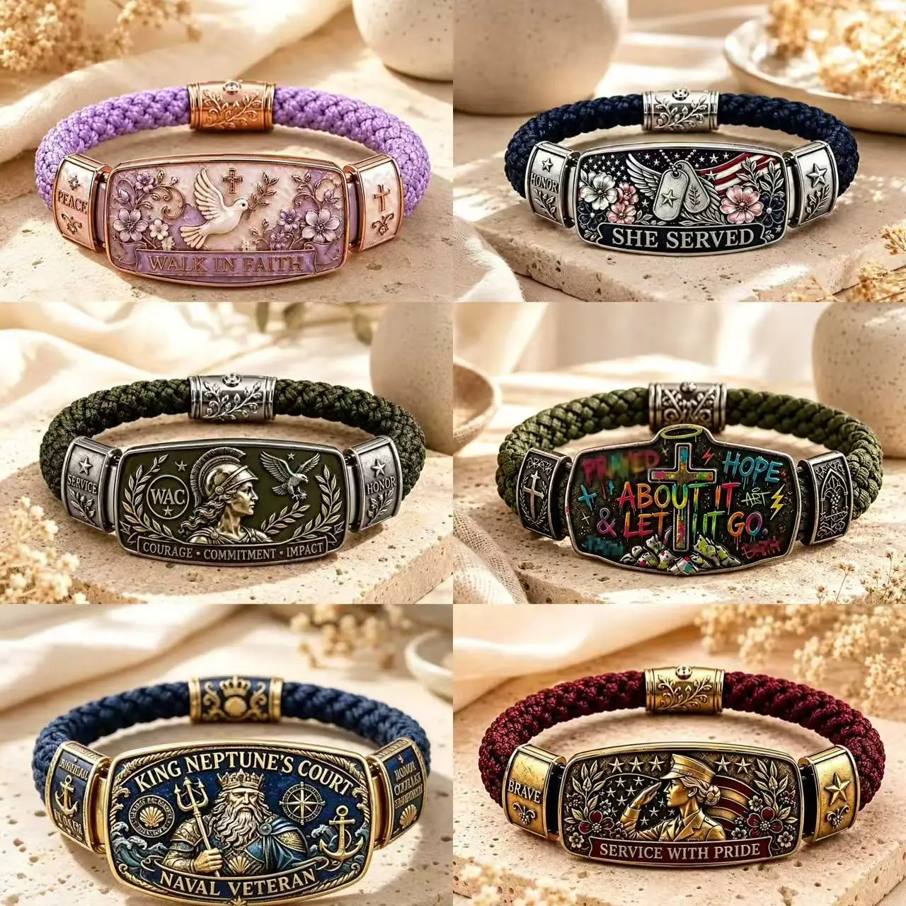 A relief plaque woven bracelet, motivational slogan faith, retro neutral commemorative jewelry gift, casual commemorative gift