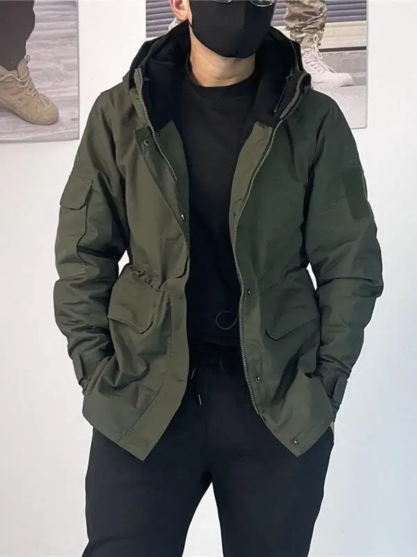 

Autumn Winter Outdoor Hooded Jaet Casual Climbing Windproof Faionable Pure Color Men's Zipper Closure Long Sve irt