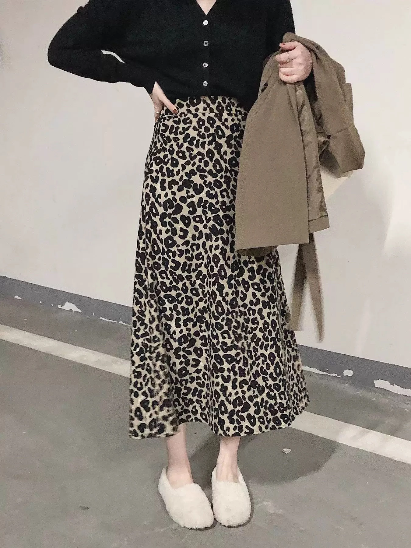 Faionable Frühling Sommer Dongdaemun Leopardenmuster f Rock Damen elastische Taille Sli langen Rock hohe Taille Polyester F...
