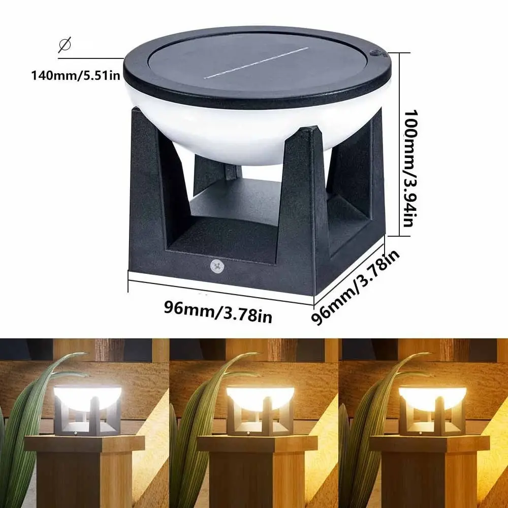 Waterproof Solar Post Cap Light Solar Powered Atmosphere Outdoor Column Lamp Circular 3 Color Modern Gate Lantern Patio Lighting