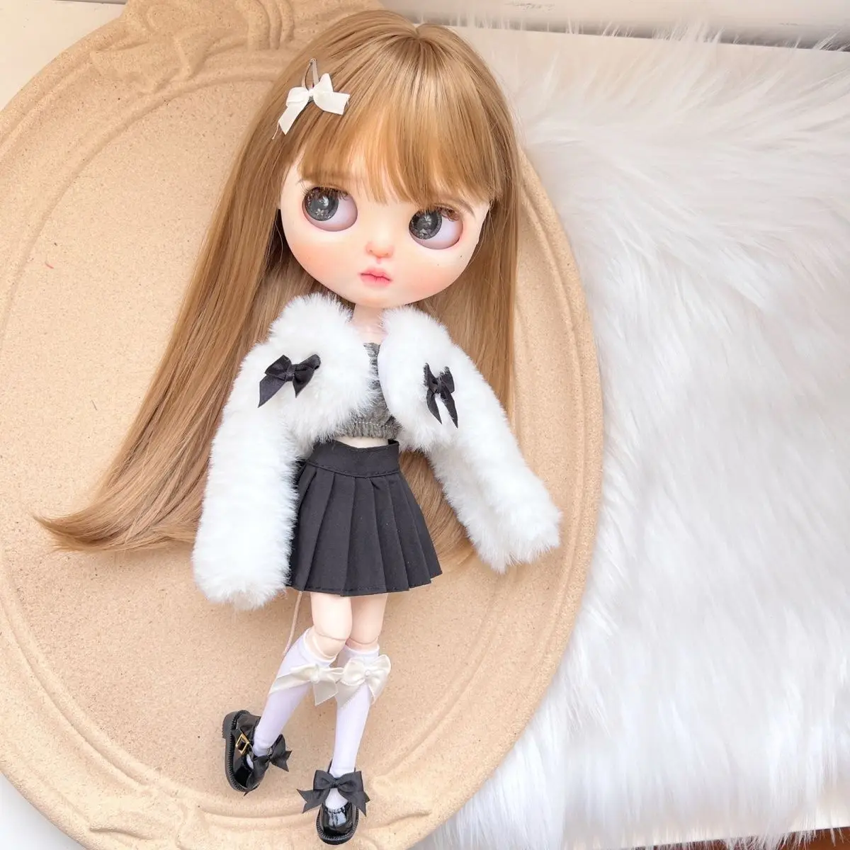 Blythe Doll Dress Set OB22 OB24 AZONE Plush Jacket Winter Set Handmade 28-30cm Doll Accessories Cute Doll