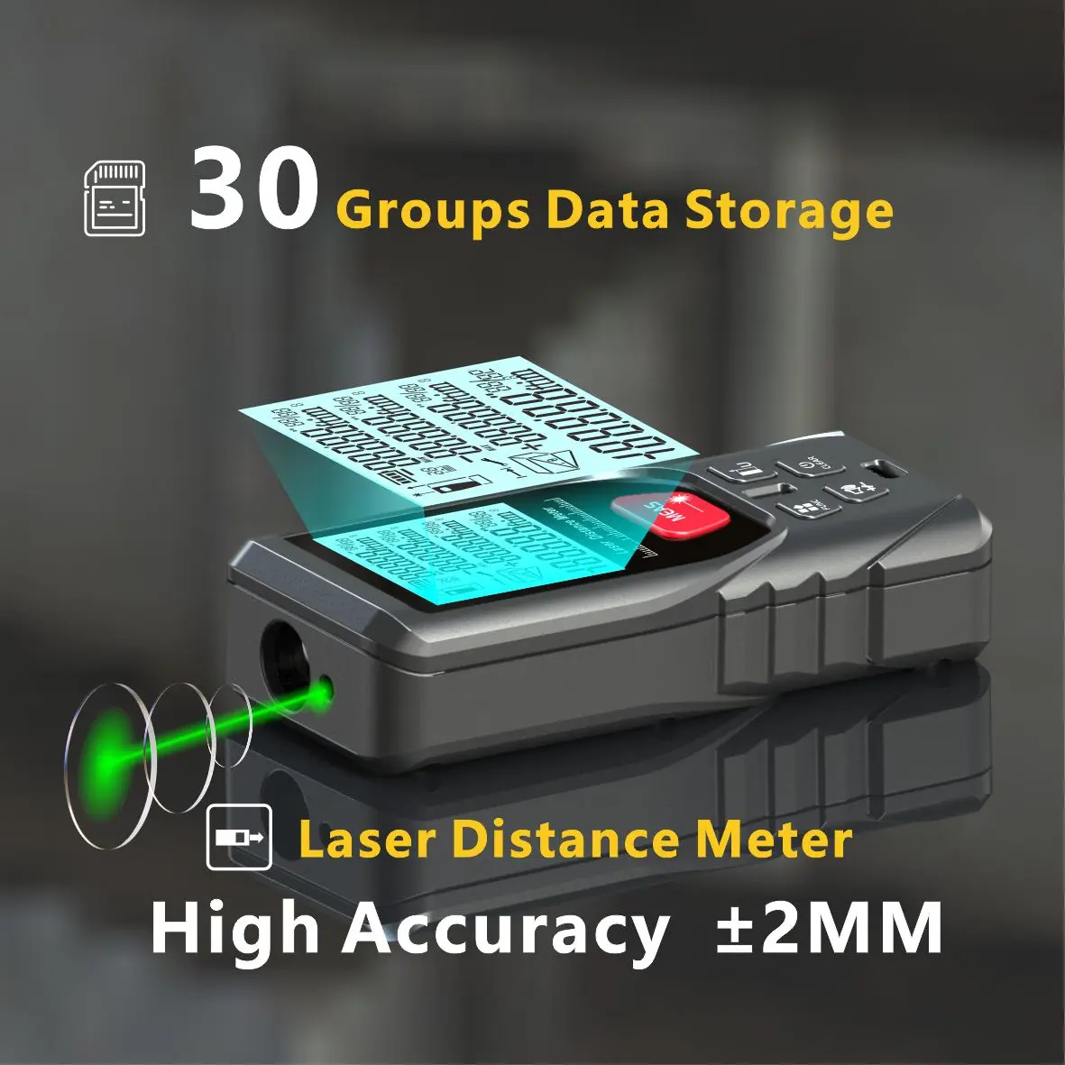 Laser Meter Green Laser Beam Digital Tape 50m 100m 120m Laser Distance Meter 2 Bubbles Leveling  High Accuracy Laser Rangefinder