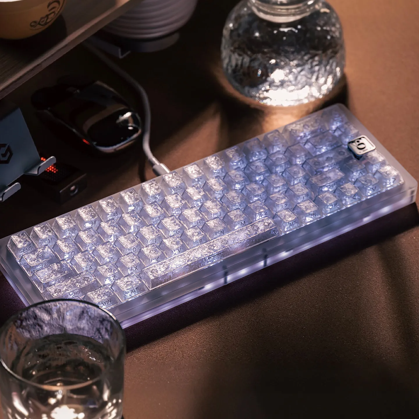 MAIMOOO White/Black Carbon Fiber Keycap Cherry Profile PC Frosted Transparent Side Engraved Keycaps for Mechanical Keyboard