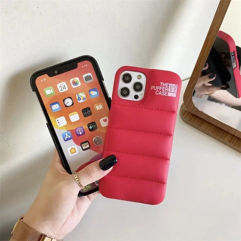 The Puffer Case Fashion Brand Down Jacket Phone Case for IPhone 11 12 13 14 15 Pro Max Mini XS XR 14 15 Plus Soft Silicone Cover