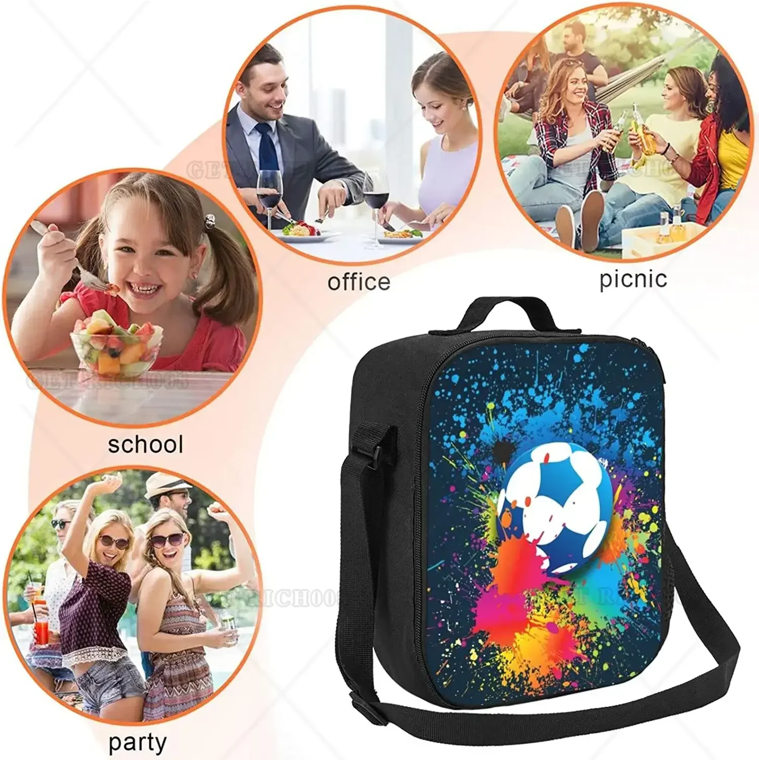 Kids Lunch Box Sport Soccer Lunch Bag with Shoulder Strap School Bento Lunch Box for Kids Toddlers Teens Tie Dye Football