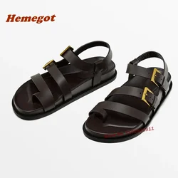 Buckle Slingback Brown Sandals Pinch Toe Flat with Casual Leather Women's Sandals Summer Gladiator Vacation Shoes Newest 2024