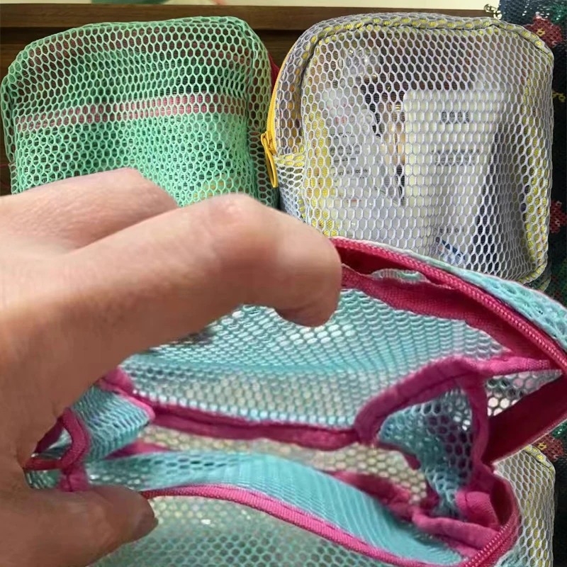 

Dopamine Mesh Organizer Bag Mini Cosmetic Pouch Portable Toiletry Bag Zippered Coin Purse Small Storage Holder for Makeup Travel