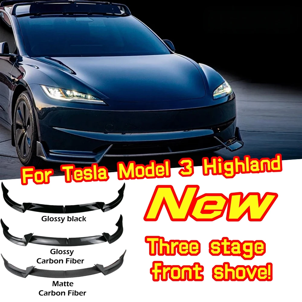 

Front Bumper Lip Compatible for Tesla Model 3 2024 2025,Body Front Lip Spoiler Splitter ABS Accessories Three stage front shovel