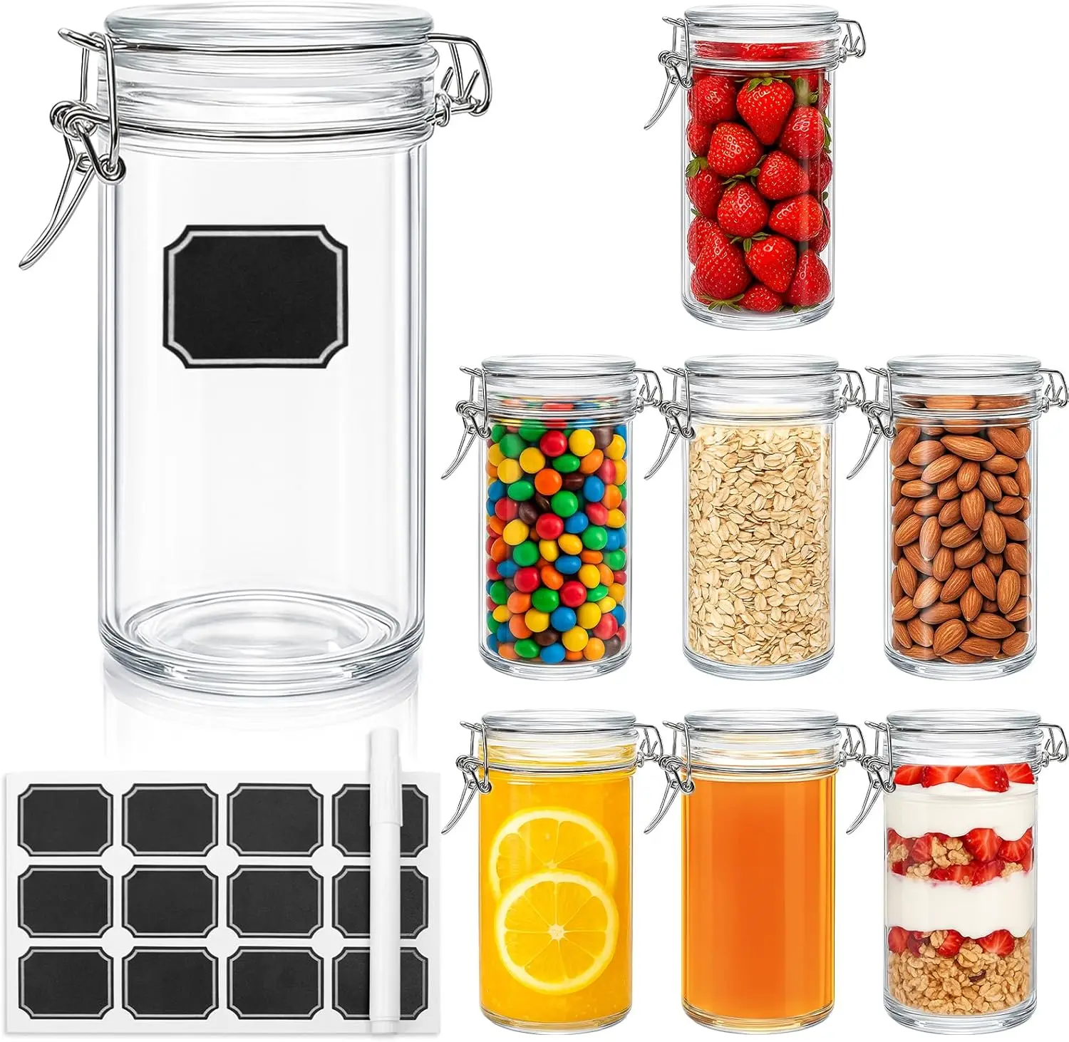 

8 шт., герметичные стеклянные банки емкостью 16 унций с широким горлышком — герметичное хранилище для кухни, консервирования, круп, фасоли, муки