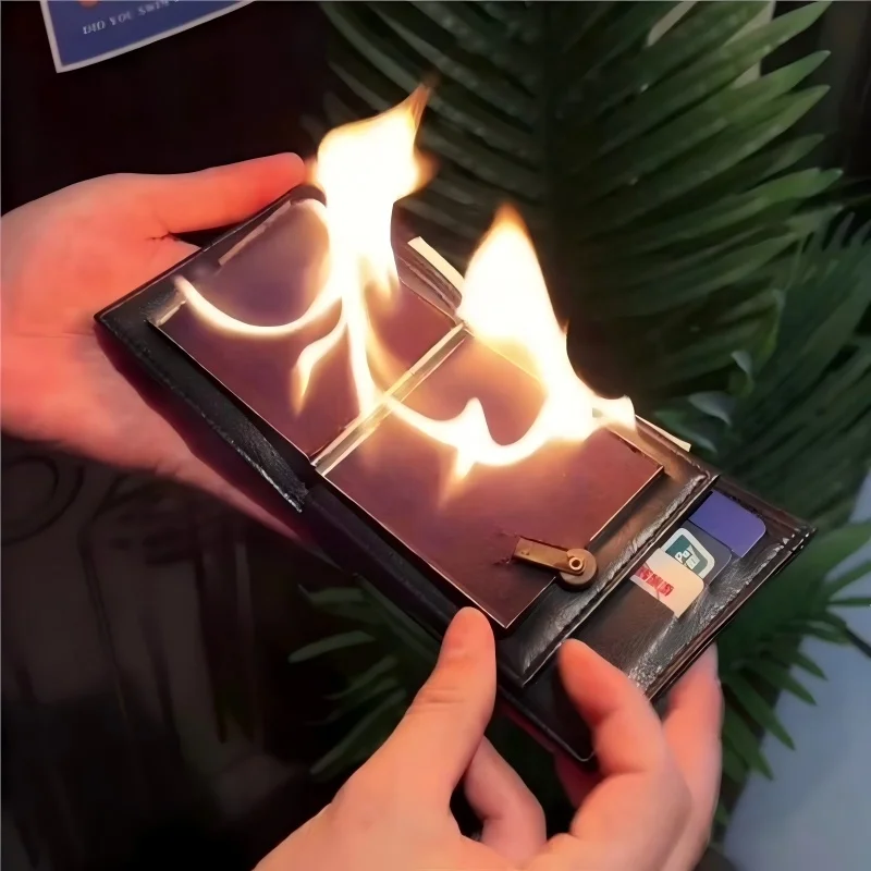 2-in-1 Fire Wallet - Magic Techniques Stage Magic Props Street Card Magic Fun Illusion Magician Wallet Portable Lighter