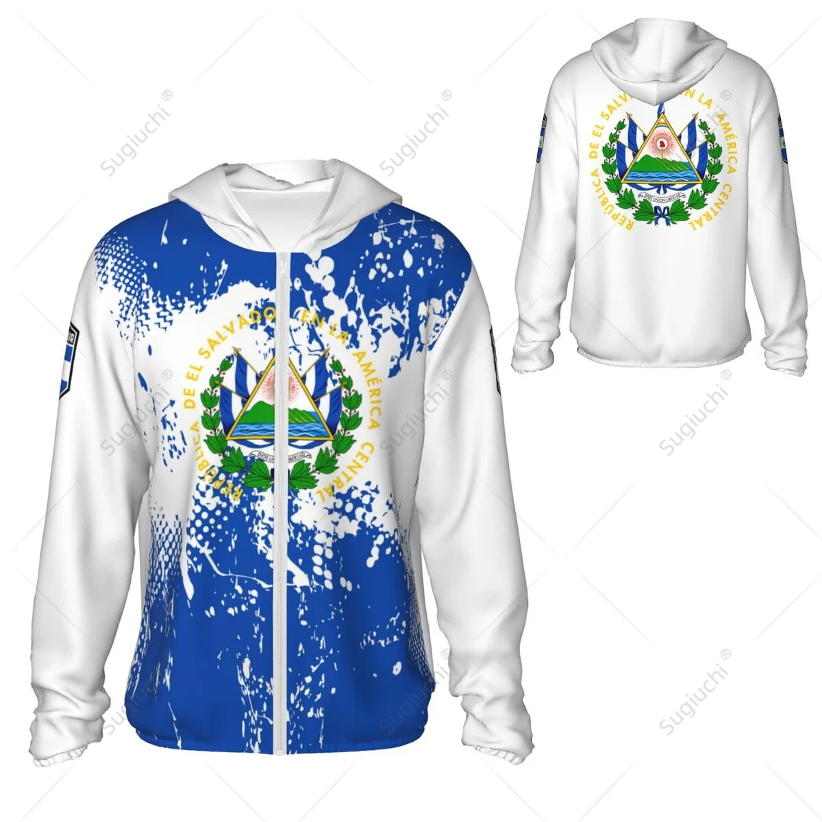 

El Salvador Flag Sun Protection Hoodie Sunscreen Clothes Fishing Cycling Running Quick Dry Long Sleeve With Zipper Polyester