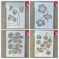 Plantillas de capas para pintura de pared, A4, 29cm, flor, hojas, mariposa, álbum de recortes para colorear, álbum de relieve, plantilla decorativa, 4 unidades