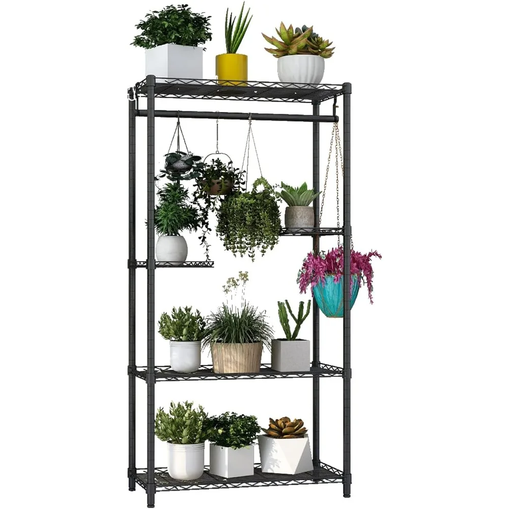 

5-Tier Plant Stand for Indoor Outdoor, Large Multiple Flower Pot Holder Rack Tall Plant Stand Hanging Plant Stand ,Black