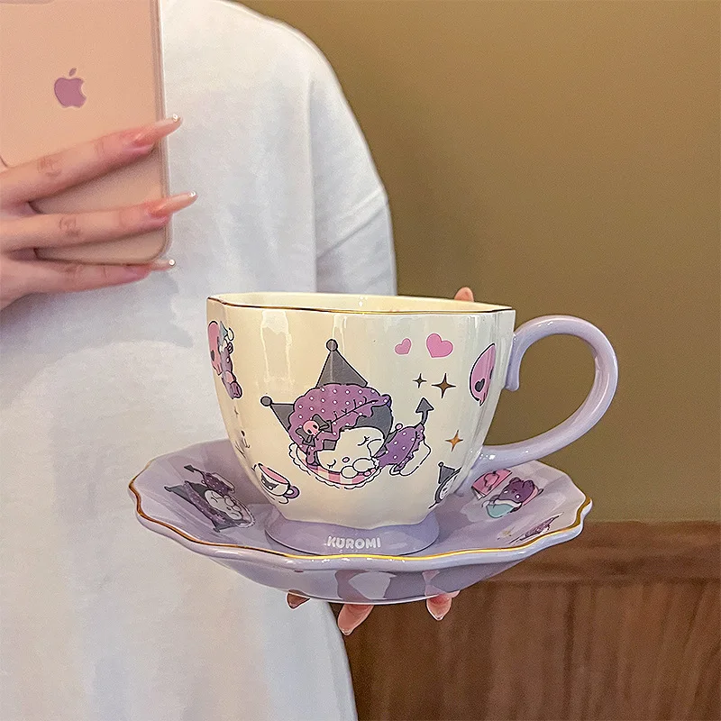 New Hellokitty Kuromi Mymelody Children'S Tableware Kawaii Anime Ceramic Heat Resistant Anti Scalding Coffee Cup Mug Gift