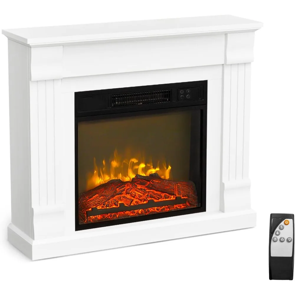 

Electric Fireplace with Mantel, Freestanding Heater w/Remote, Timer, 6 Realistic Flame & Adjustable Temperature for Home Bedroom
